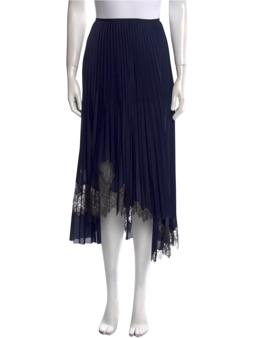 Helmut Lang Navy Pleated High-Low Skirt with Lace Hem-XS